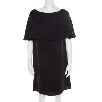Pre Owned Valentino Black Crepe Silk Cape Overlay Shift Dress M