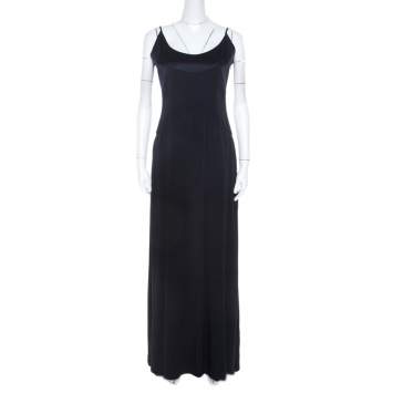 Pre Owned Valentino Boutique Bicolor Silk Pleated Chiffon Inlay Sleeveless Evening Gown M