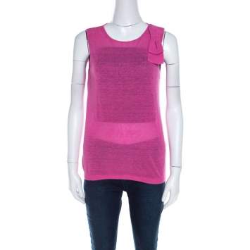 Pre Owned Valentino Pink Linen Silk Bow Detail Sleeveless Top S