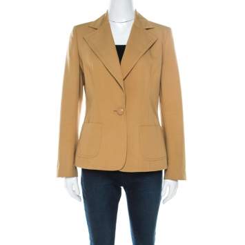 Pre Owned Valentino Mustard Yellow Cotton Single Button Blazer L
