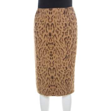 Pre Owned Valentino Beige Leopard Print Angora & Silk Blend Pencil Skirt S