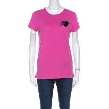 Pre Owned Valentino Pink Cotton Heart Applique T Shirt S 