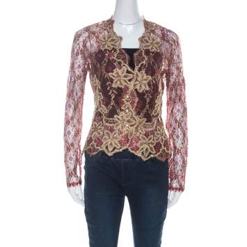 Pre Owned Valentino Boutique Vintage Red and Gold Lace Shrug M 