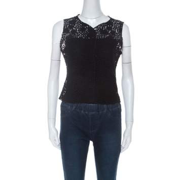 Pre Owned Valentino Boutique Vintage Black Guipure Lace Sleeveless Blouse M 