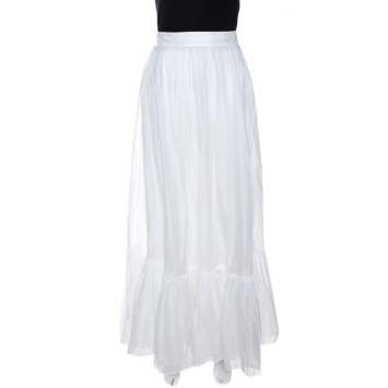 Pre Owned Valentino White Cotton Flared Maxi Skirt S