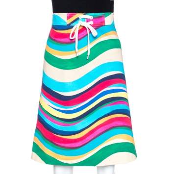 Pre Owned Red Valentino Multicolor Wave Print Stretch Cotton A Line Skirt L