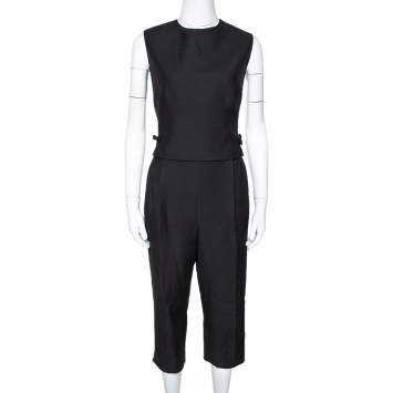 Pre Owned Valentino Black Wool & Silk Blend Open Back Jumpsuit L