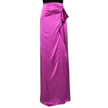 Pre Owned Valentino Fuchsia Silk Draped Maxi Skirt L