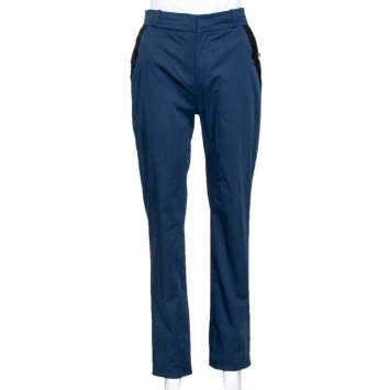 Pre Owned Valentino Navy Blue Cotton Crystal Detail Straight Leg Pants M