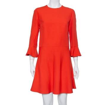 Pre Owned Valentino Burnt Orange Cotton Drop Waist Flared Dress L