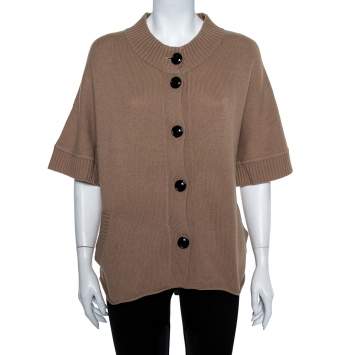 Pre Owned Valentino Vintage Beige Cashmere Belted High Neck Cardigan S