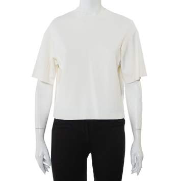 Pre Owned Valentino Cream Knit Crewneck Crop Top M