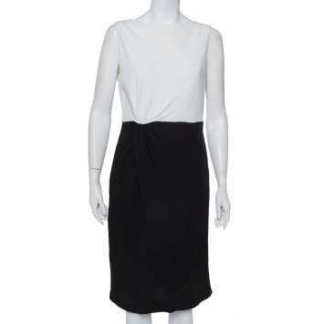 Pre Owned Valentino Black & White Crepe Drape Detail Sheath Dress L