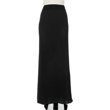 Pre Owned Valentino Black Chiffon Trail Detail Paneled Maxi Skirt L