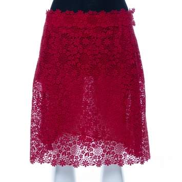 Pre Owned Valentino Red Lace Short Skirt L
