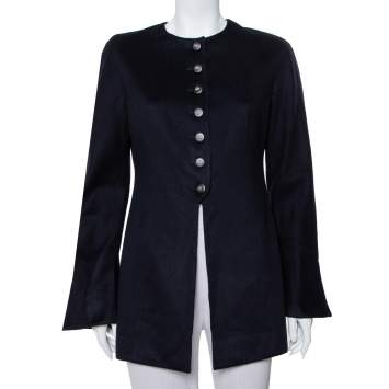 Pre Owned Valentino Boutique Midnight Blue Cashmere Button Front Collarless Vintage Jacket L
