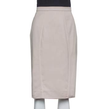 Pre Owned Valentino Beige Cotton Ruffle Detail Paneled Knee Length Skirt M