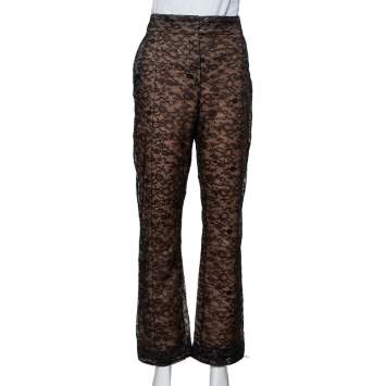 Pre Owned Valentino Black Lace Overlay Flared Trousers L