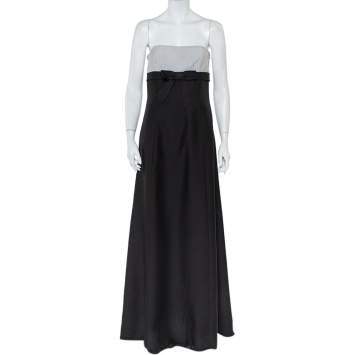 Pre Owned Valentino Black & White Wool & Silk Blend Bow Detail Strapless Tube Dress M