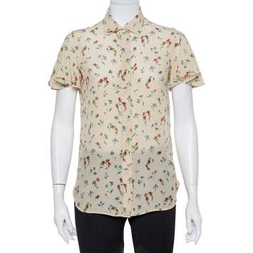 Pre Owned Valentino Cream Floral Printed Silk Button Front Shirt S