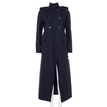 Pre Owned Valentino Navy Blue Wool Double Breasted Long Trench Coat L