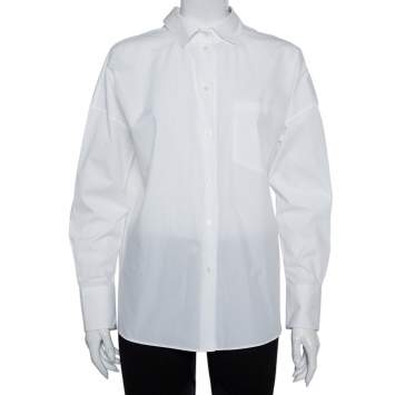 Pre Owned Valentino White Cotton Neck Tie Detail Oversized Shirt S