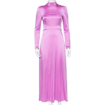 Pre Owned Valentino Pink Textured Satin High Neck Maxi Dress S