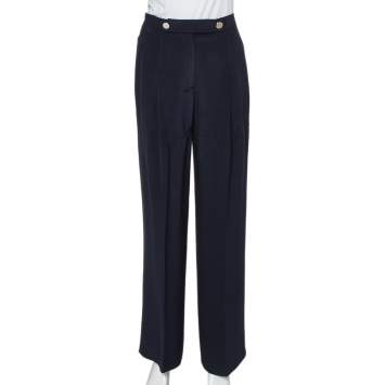 Pre Owned Valentino Navy Blue Silk Pleated Detail Palazzo Pants S