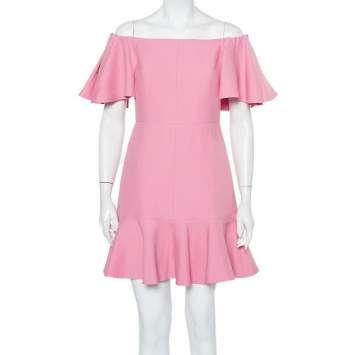 Pre Owned Valentino Pink Wool & Crepe Off Shoulder Mini Dress S
