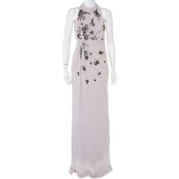 Pre Owned Valentino Lilac Embellished Crepe Open Back Draped Gown M