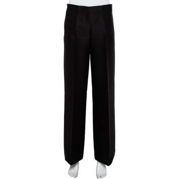 Pre Owned Valentino Black Wool & Silk Wide Leg Trousers S