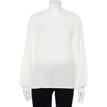 Pre Owned Valentino Cream Silk Raglan Sleeve Top M