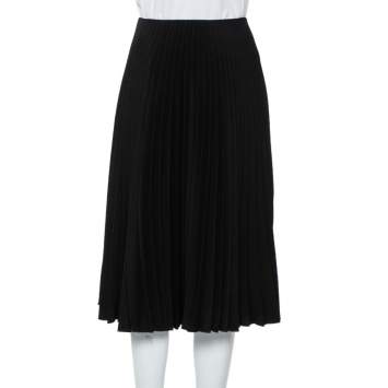 Pre Owned Valentino Black Pleated Crepe Midi Skirt S