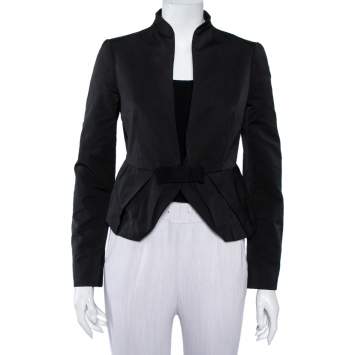 Pre Owned Valentino Black Synthetic Bow Detail Button Front Jacket S