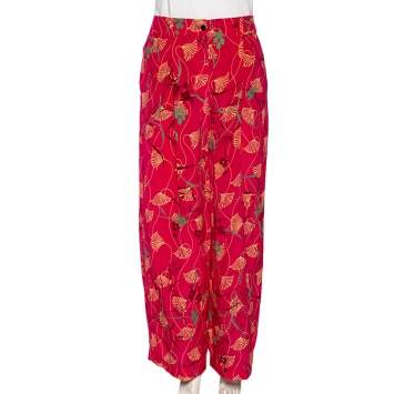 Pre Owned Valentino Pink Floral Print Silk Palazzo Pants L