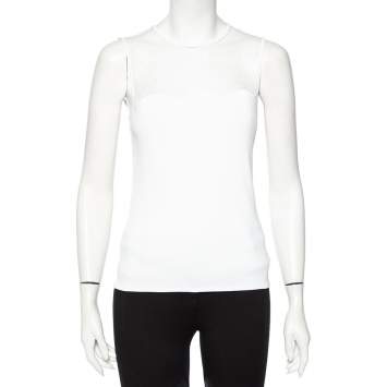Pre Owned Valentino White Knit Mesh Inset Sleeveless Top L 