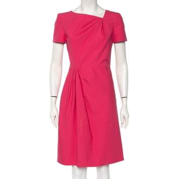Pre Owned Valentino Technocouture Pink Cotton Asymmetrical Neck Detail A-Line Dress M