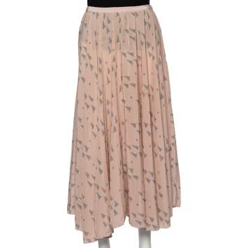 Pre Owned Valentino Pink Triangle Printed Silk Midi Skirt S