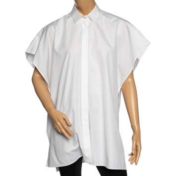 Pre Owned Valentino White Cotton Oversized Button Front Sleeveless Shirt M