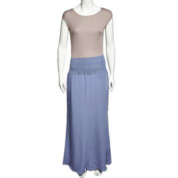 Pre Owned Valentino Boutique Beige Knit & Lilac Silk Paneled Sleeveless Maxi Dress XL 