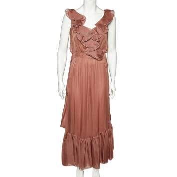 Pre Owned Valentino Mauve Silk Organza Ruffled Maxi Dress L