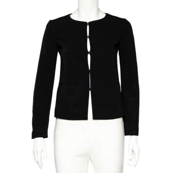 Pre Owned Valentino Black Crepe Hook Front Collarless Jacket S