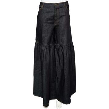 Pre Owned Valentino Navy Blue Denim Flared Peplum Leg Trousers L