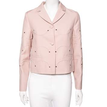 Pre Owned Valentino Dusky Pink Wool Crepe Rock Studded Button Front Jacket M