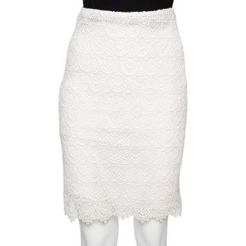 Pre Owned Valentino Off-White Guipure Lace Knee Length Skirt M