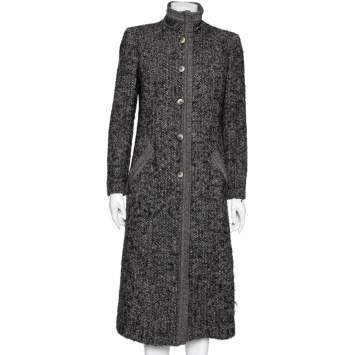 Pre Owned Valentino Vintage Grey Wool Knit Button Front Coat M