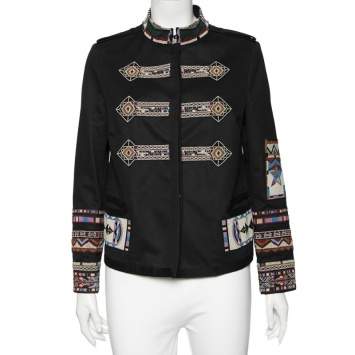 Pre Owned Valentino Black Tribal Beat Embellished Cotton Military Jacket L