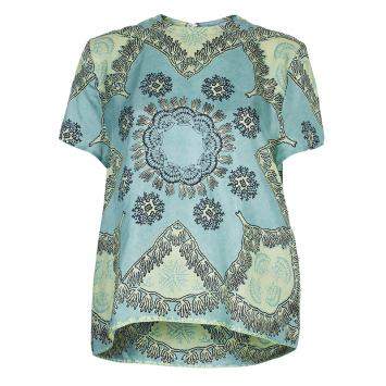 Pre Owned Valentino Mint Green Printed Short Sleeve Silk Top M
