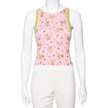 Pre Owned Valentino Pink Floral Embellished Knit Cross Back Top S 
