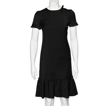 Pre Owned Valentino Black Wool Ruffled Hem Dress S